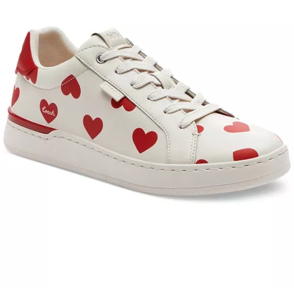 COACH Lace Up Sneakers Heart Tennis Shoes girls 5.5 Women 7 –Lowline Valentines
